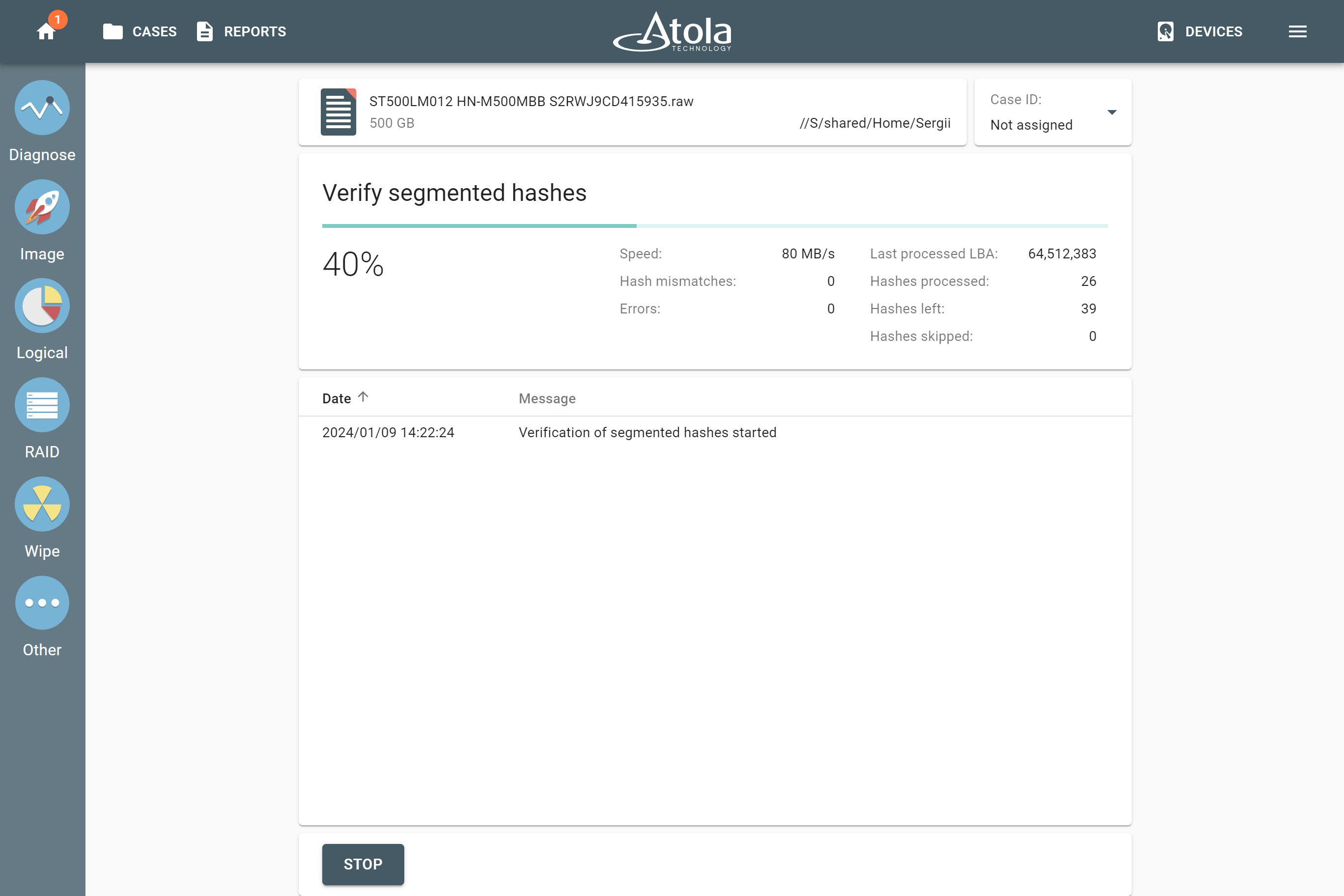 Verification of segmented hashes in Atola TaskForce